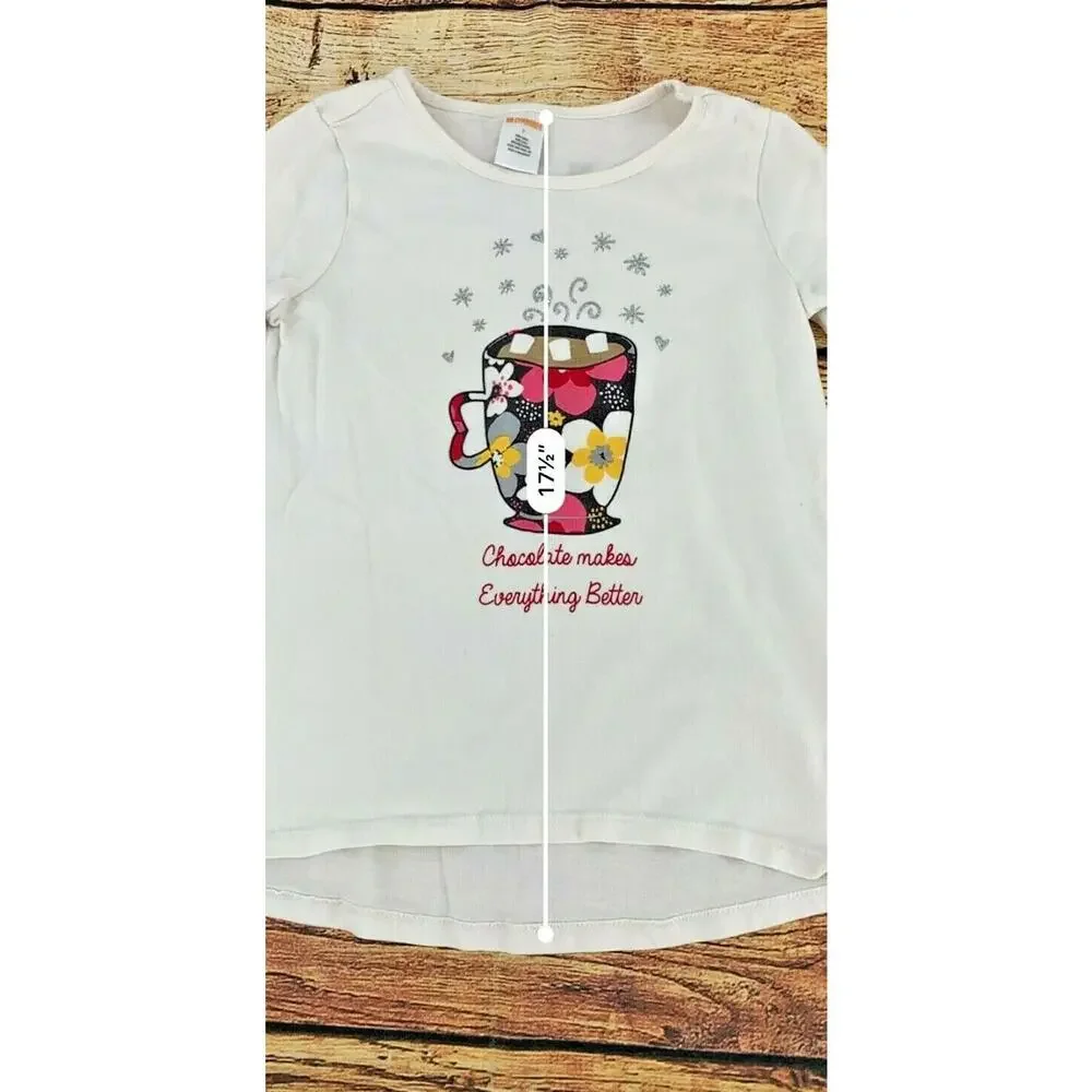 Gymboree Girl’s White Long Sleeve Graphic Hot Chocolate T-Shirt Kid’s Youth 7